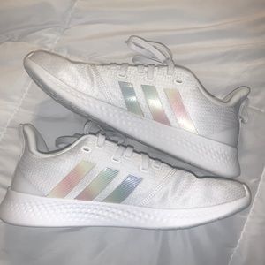 🌈 NEW Womens ADIDAS Cloudfoam Sneaker Shoes 10 10.5 White Pastel Rainbow Stripe